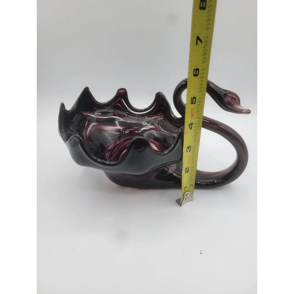 Vintage Amethyst Purple Slag Art Glass Swan Scalloped Ruffled Edge Bowl 9 Inch